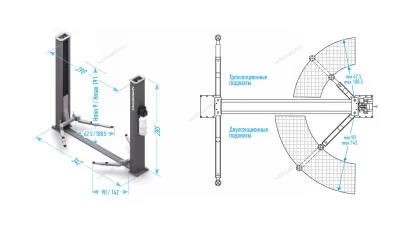 Двухстоечный электрогидравлический подъемник 4 т, 220 В NORDBERG N4120B-4B_3+2_220 синий
