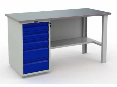 Верстак слесарный однотумбовый c 5 ящиками Промет PROFI (№ 601) WT160.WD5/F1.000