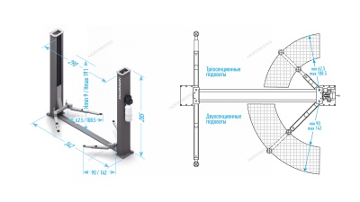 Двухстоечный электрогидравлический подъемник 4 т, 380 В NORDBERG N4120BE-4G_3+2_380 серый