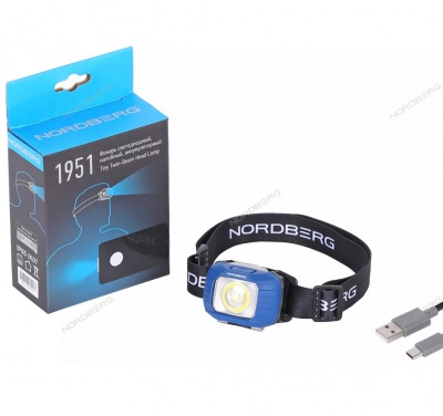 Фонарь светодиодный налобный, аккумуляторный, 3,8 В NORDBERG 1951